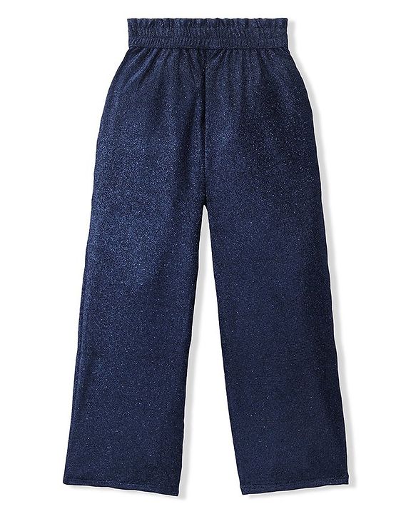 Pine Kids Woven Sleeveless Top & Palazzo Set With Shimmer - Navy Blue