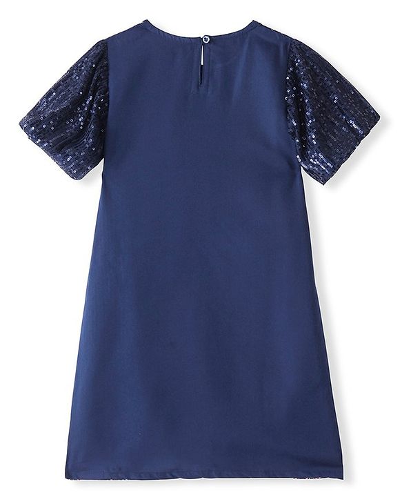 Pine Kids Half Sleeves Party Dress with Sequin Detailing - Navy Blue