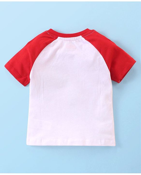 Babyhug 100% Cotton Knit Single Jersey Raglan Sleeves T-Shirt & Shorts With Construction Vehicles Embroidery - Red & White