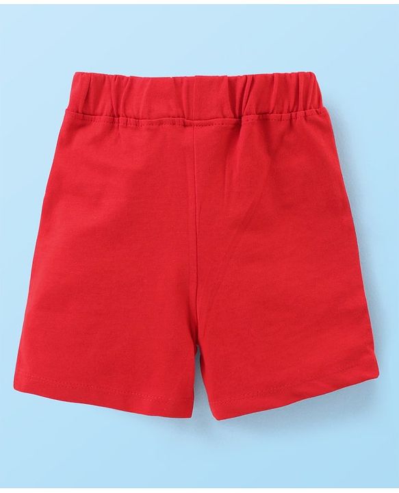 Babyhug 100% Cotton Knit Single Jersey Raglan Sleeves T-Shirt & Shorts With Construction Vehicles Embroidery - Red & White