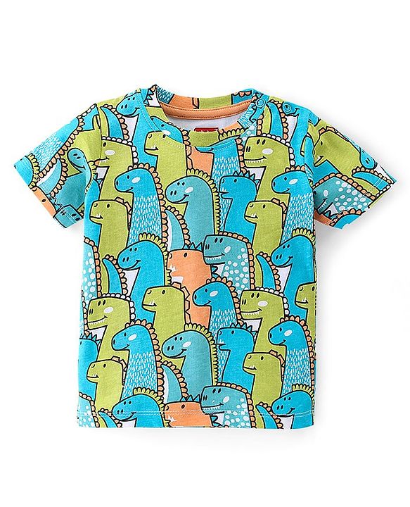 Babyhug 100% Cotton Knit Half Sleeves T-Shirt & Shorts Set Dino Print - Multicolor
