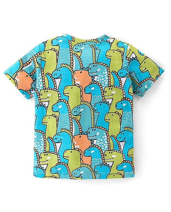 Babyhug 100% Cotton Knit Half Sleeves T-Shirt & Shorts Set Dino Print - Multicolor