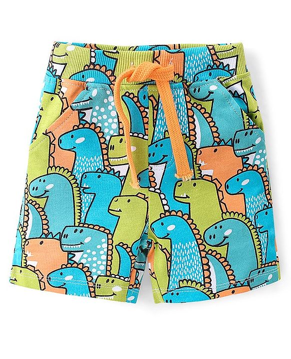 Babyhug 100% Cotton Knit Half Sleeves T-Shirt & Shorts Set Dino Print - Multicolor