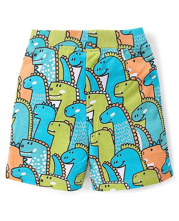 Babyhug 100% Cotton Knit Half Sleeves T-Shirt & Shorts Set Dino Print - Multicolor