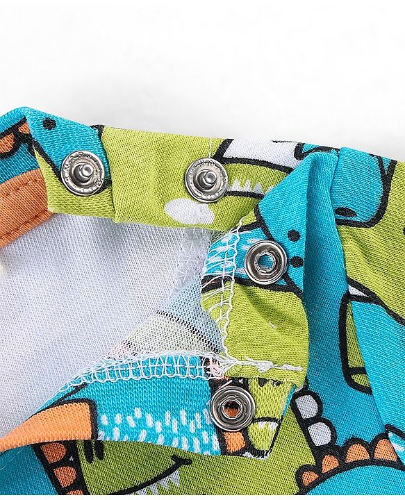 Babyhug 100% Cotton Knit Half Sleeves T-Shirt & Shorts Set Dino Print - Multicolor