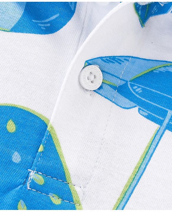 Babyhug Cotton Knit Half Sleeves Polo T-Shirt Beach Theme Blue AOP Print - White