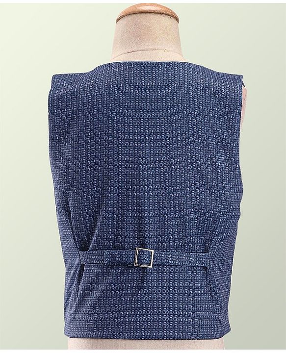 Babyhug Party Wear Full Sleeves Textured Stretch 3 Pieces Party Suit - White & Blue