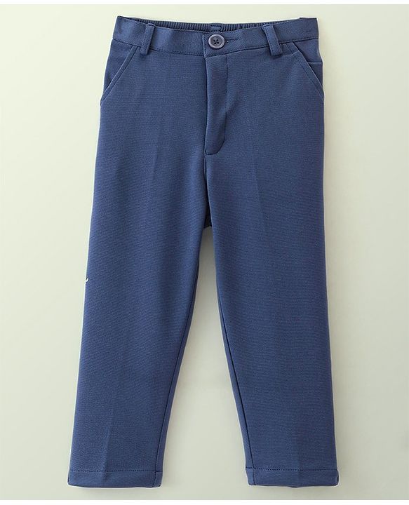 Babyhug Party Wear Full Sleeves Textured Stretch 3 Pieces Party Suit - White & Blue