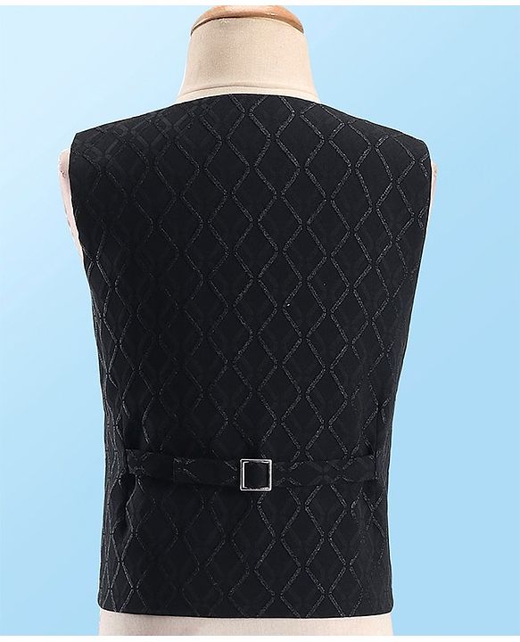 Babyhug Full Sleeves Textured  Waist Coat Set with Bow Solid Colour  - Black & White