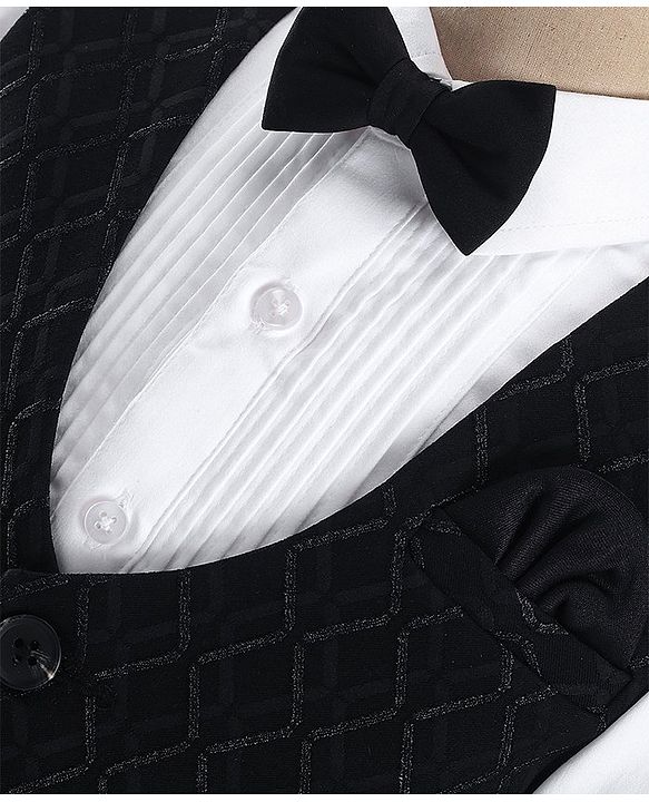 Babyhug Full Sleeves Textured  Waist Coat Set with Bow Solid Colour  - Black & White