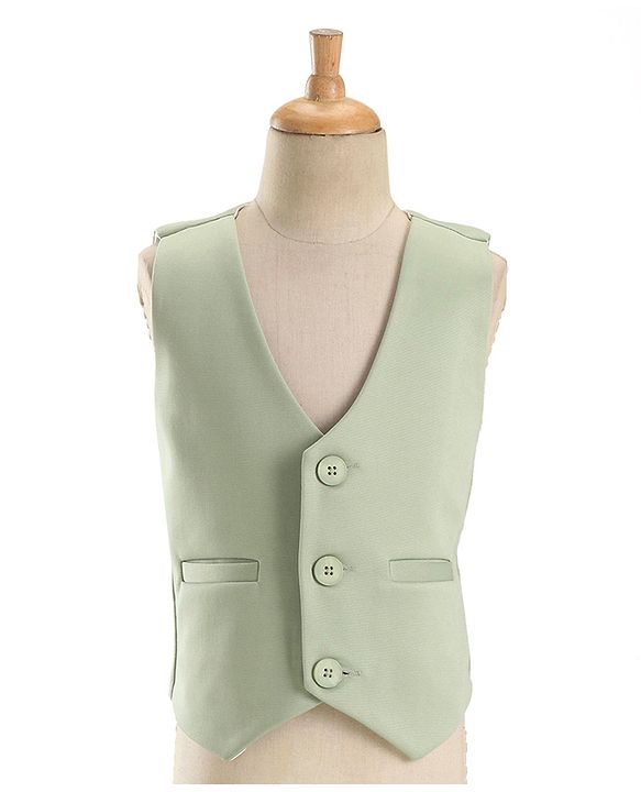 Babyhug Knit Full Sleeves Textured Party Suit With Waist Coat & Bow - Mint Green