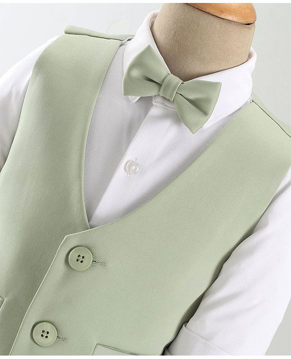 Babyhug Knit Full Sleeves Textured Party Suit With Waist Coat & Bow - Mint Green