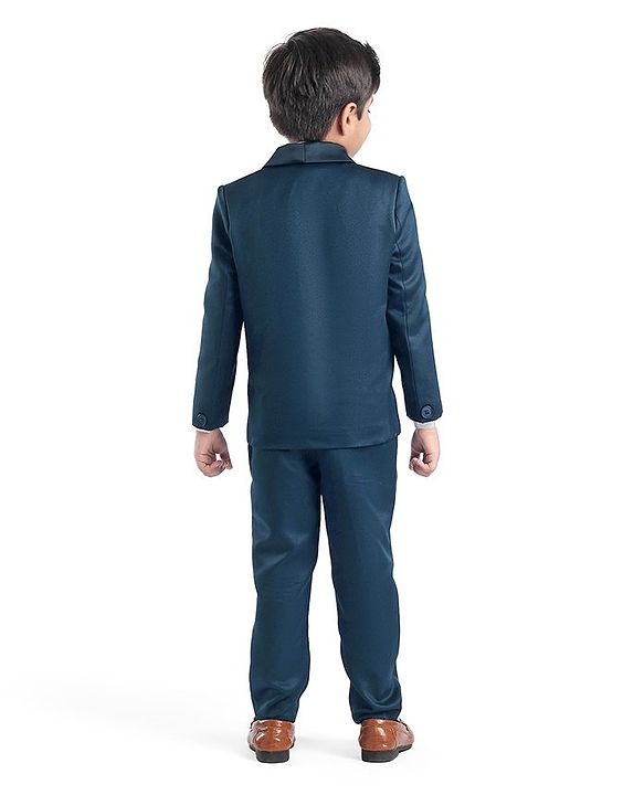 Babyhug Full Sleeves Solid Color 5 Pieces Party Suit With Waistcoat & Bow -Teal Blue