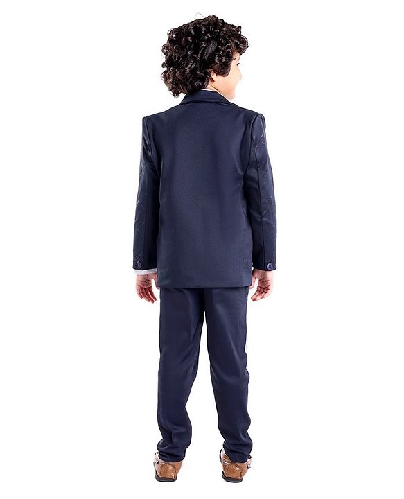 Babyhug Full Sleeves Party Suit with Waistcoat & Bow - Navy Blue