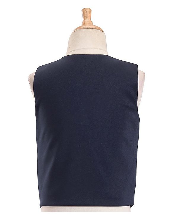 Babyhug Full Sleeves Party Suit with Waistcoat & Bow - Navy Blue