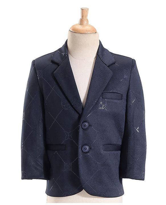Babyhug Full Sleeves Party Suit with Waistcoat & Bow - Navy Blue