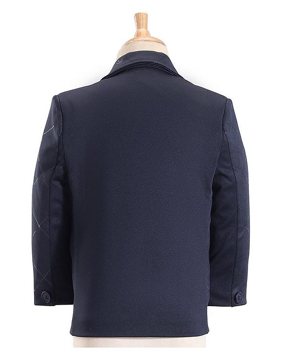 Babyhug Full Sleeves Party Suit with Waistcoat & Bow - Navy Blue