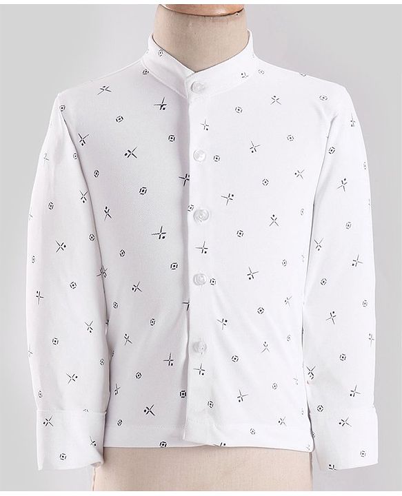 Babyhug Woven Party Suit Solid Colour Waistcoat Set With Full Sleeves Printed Shirt- Navy Blue