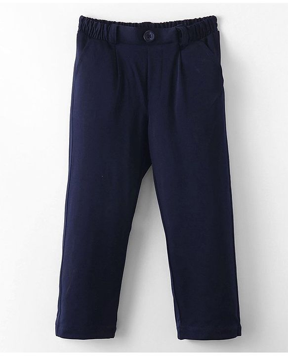 Babyhug Woven Party Suit Solid Colour Waistcoat Set With Full Sleeves Printed Shirt- Navy Blue