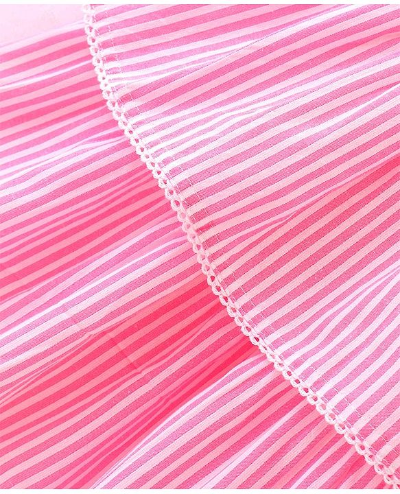 Babyhug Seer Sucker Woven Sleeveless Striped Frock with Floral Corsage - pink