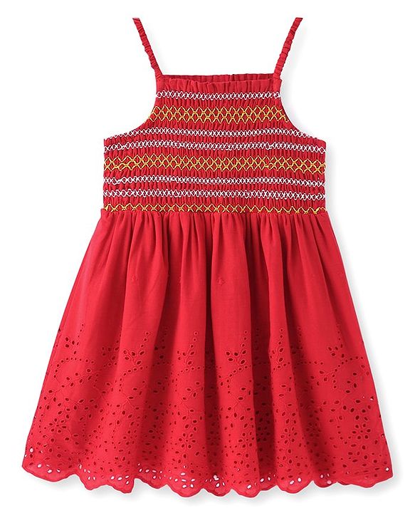 Babyhug Schifilli Sleeveless Knee Length Frock with Embroidery - Red
