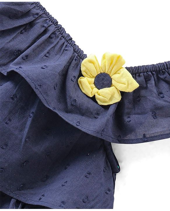 Babyhug 100% Cotton Woven Sleeveless Solid Colour Frock with Floral Applique - Navy Blue