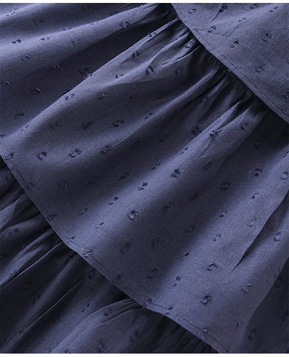 Babyhug 100% Cotton Woven Sleeveless Solid Colour Frock with Floral Applique - Navy Blue
