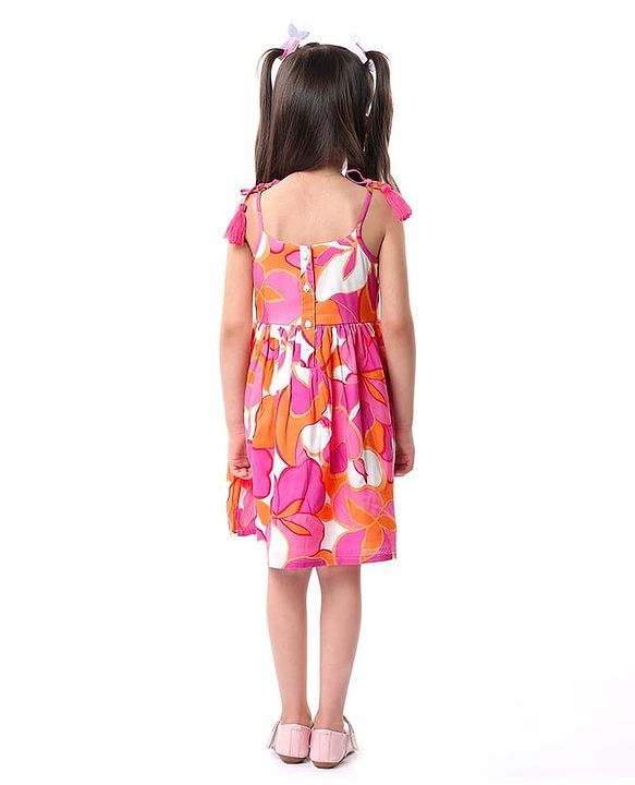 Babyhug Rayon Woven Sleeveless Floral Printed Frock -Pink