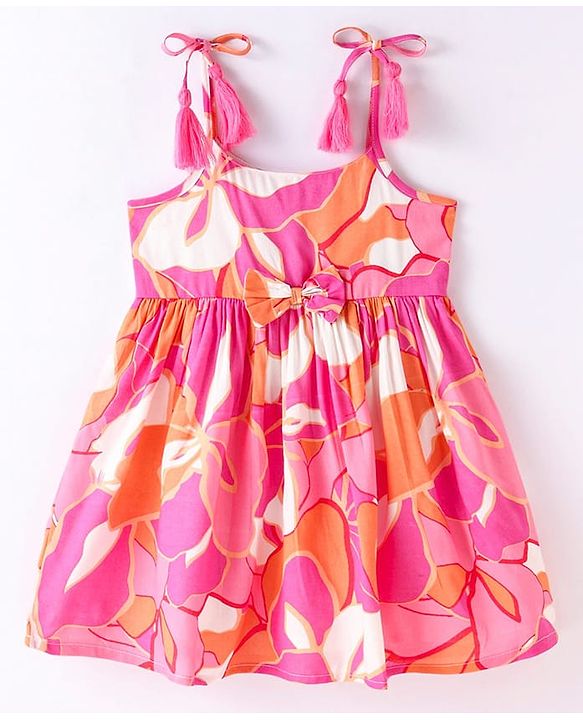 Babyhug Rayon Woven Sleeveless Floral Printed Frock -Pink