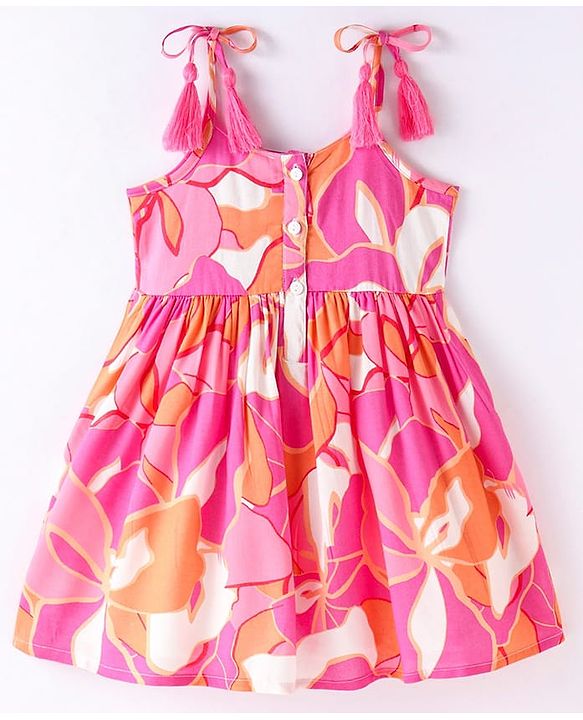 Babyhug Rayon Woven Sleeveless Floral Printed Frock -Pink