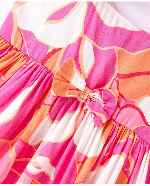 Babyhug Rayon Woven Sleeveless Floral Printed Frock -Pink