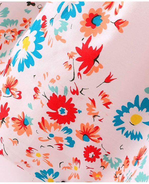 Babyhug Poplin Woven Frill Sleeves Frock with Floral Print - White