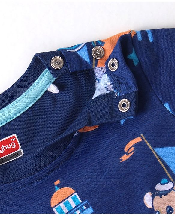 Babyhug 100% Cotton Knit Single Jersey Half Sleeves T-Shirt & Shorts With Light House Print - Blue