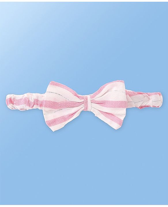 Babyhug Single Jersey Knit Singlet Sleeves Frock Striped With Headband - Pink