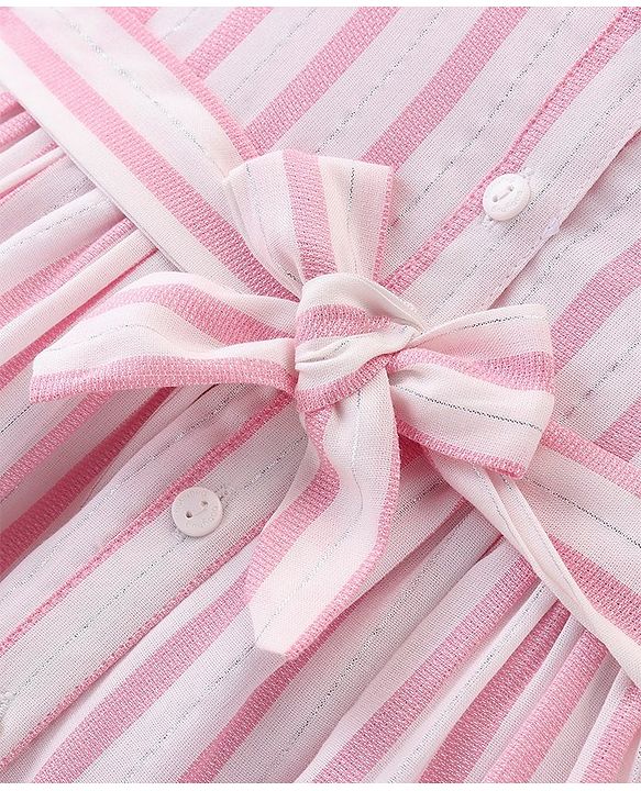 Babyhug Single Jersey Knit Singlet Sleeves Frock Striped With Headband - Pink