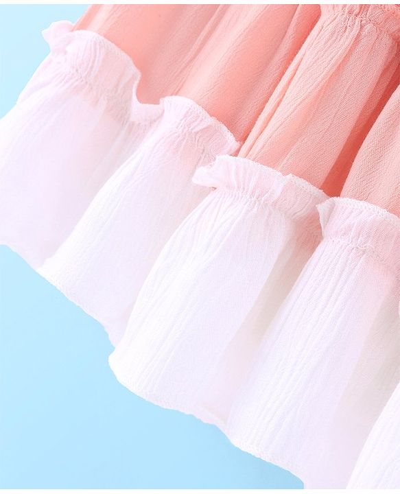 Babyhug Rayon Woven Frill Sleeves Smocking Detailing Colour Block Tiered Frock - Multicolour