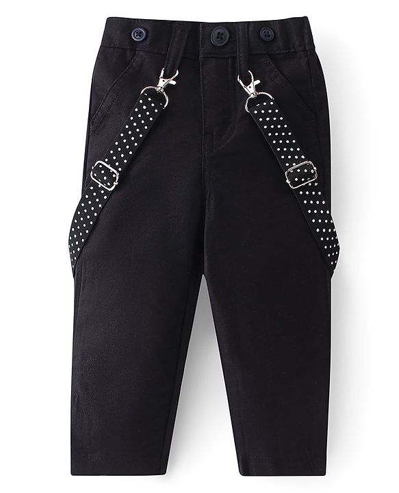 Babyhug Woven Full Sleeves Party Wear Shirt & Trousers Set with  Bow & Suspender - Maroon & Black