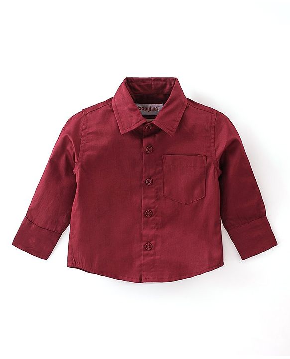 Babyhug Woven Full Sleeves Party Wear Shirt & Trousers Set with  Bow & Suspender - Maroon & Black