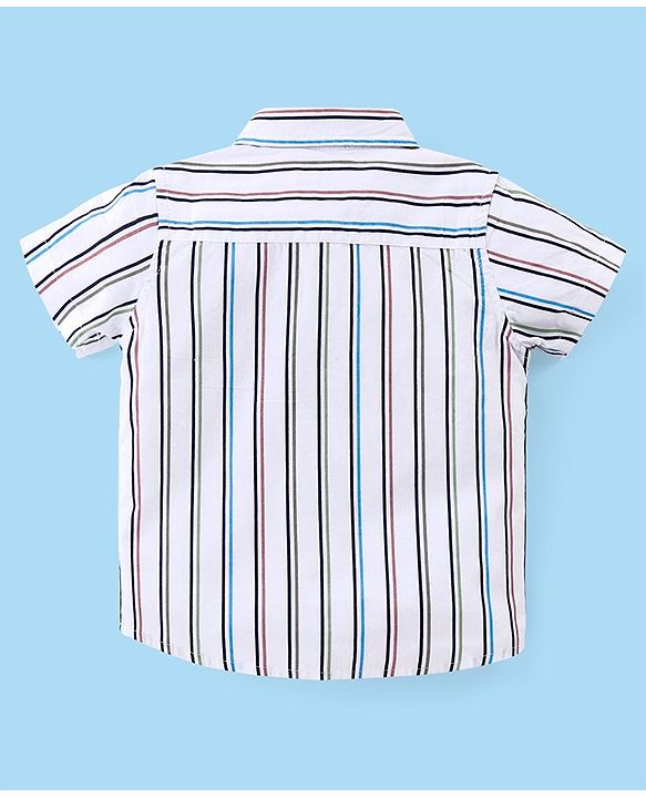 Babyhug Cotton Woven Half Sleeves Striped Shirt & Denim Shorts Set - White & Blue
