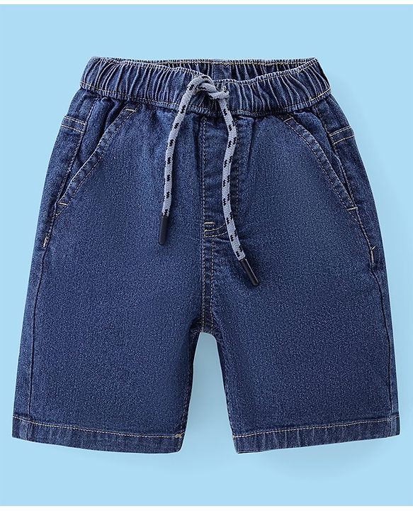 Babyhug Cotton Woven Half Sleeves Striped Shirt & Denim Shorts Set - White & Blue