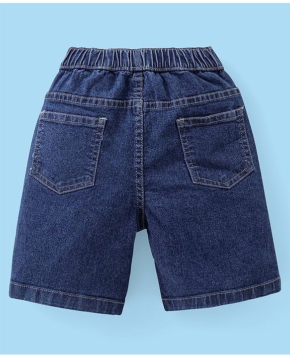 Babyhug Cotton Woven Half Sleeves Striped Shirt & Denim Shorts Set - White & Blue