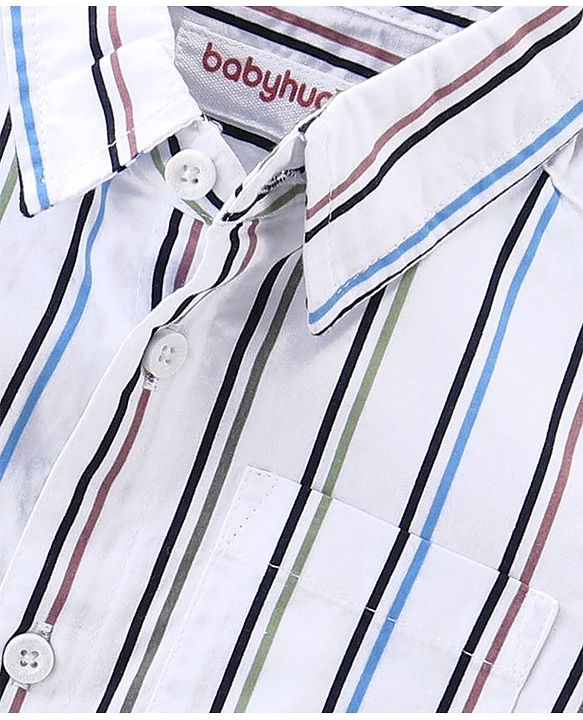 Babyhug Cotton Woven Half Sleeves Striped Shirt & Denim Shorts Set - White & Blue