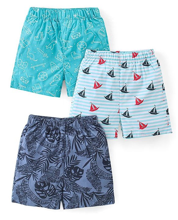 Babyhug Woven Boxers Boat Print Pack of 3 - Multicolor