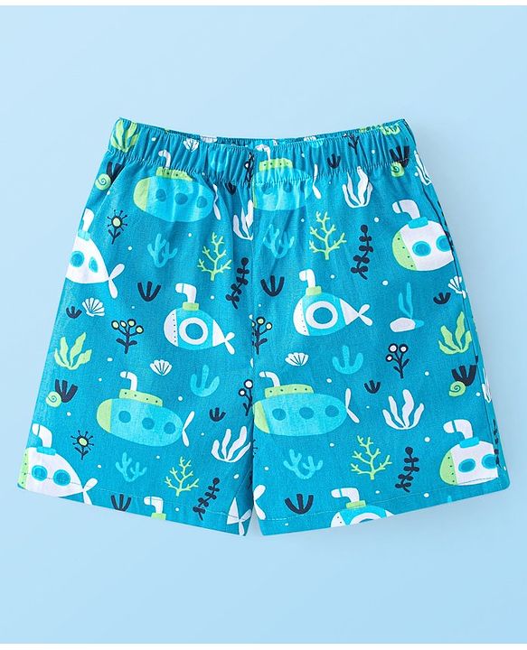 Babyhug Poplin Woven Boxer Stars & Submarine Print Pack of 3 - Blue & White