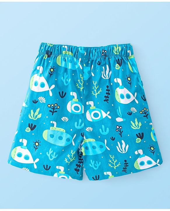 Babyhug Poplin Woven Boxer Stars & Submarine Print Pack of 3 - Blue & White