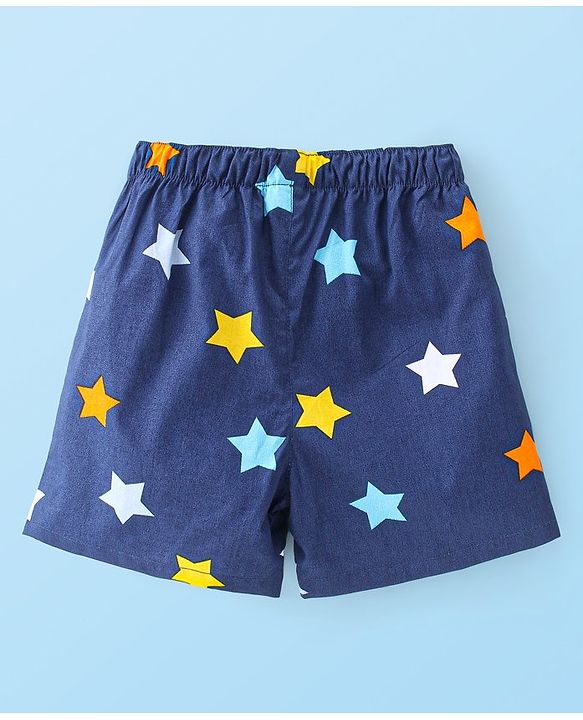 Babyhug Poplin Woven Boxer Stars & Submarine Print Pack of 3 - Blue & White