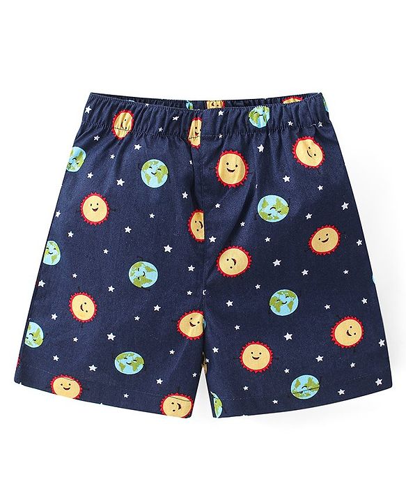 Babyhug Poplin Printed Boxers Pack of 3 - Blue & Orange