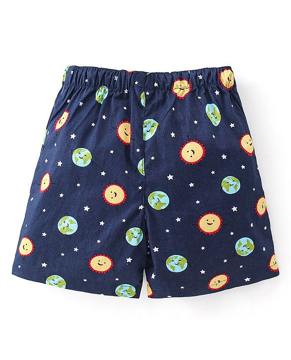 Babyhug Poplin Printed Boxers Pack of 3 - Blue & Orange