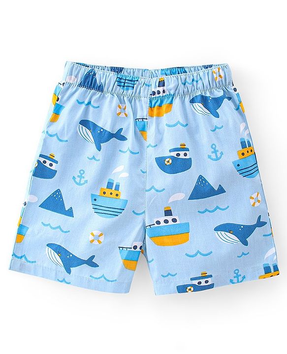 Babyhug Poplin Woven Boxers Football Whale & Boat Print Pack of 3 - Multicolour