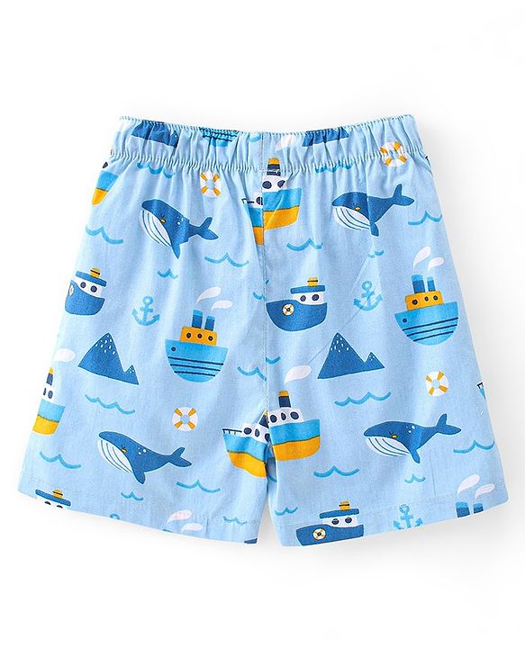 Babyhug Poplin Woven Boxers Football Whale & Boat Print Pack of 3 - Multicolour